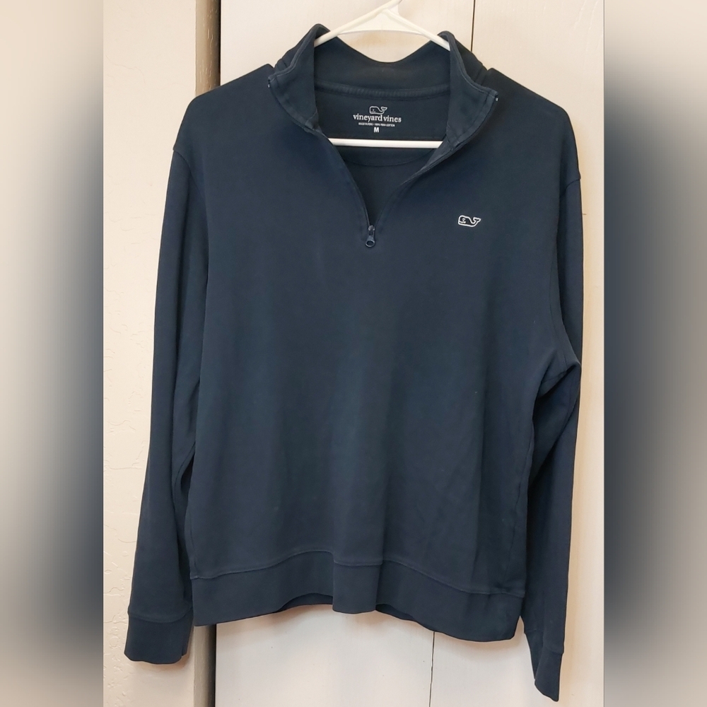 Vinyard Vines Whale Navy 1/4 Zip Pullover Mockneck Size M Cotton Sweatshirt Top